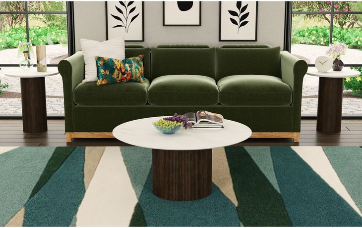 Sutton White and Dark Brown Round Marble Top Coffee Table