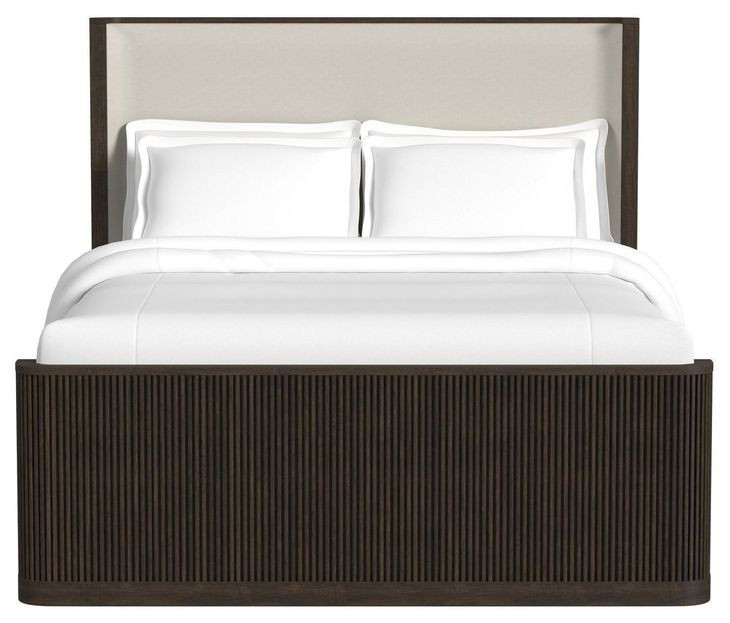 Sutton White and Dark Brown Queen Upholstered Platform Bed