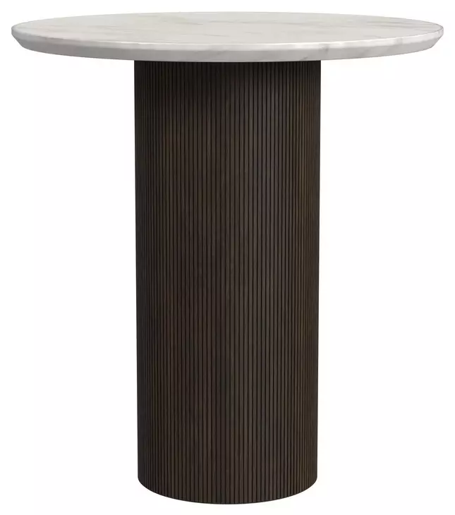 Sutton White and Dark Brown Round Marble Top End Table