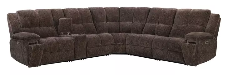 Bronco Plush Umber 6 Piece Modular Zero Gravity Power Reclining Sectional with Power Adjustable Headrest and USB Charging
