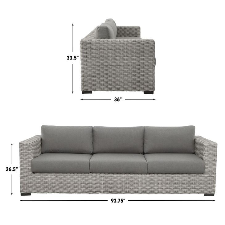 Blakley Gray 94" Outdoor Sofa with Half Round Wicker - Thumbnail 3