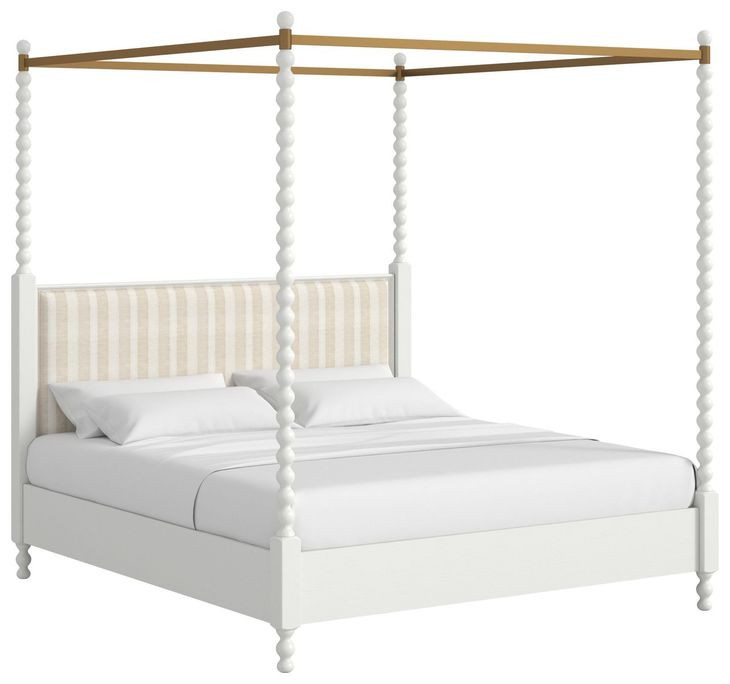 Haven Warm White King Upholstered Canopy Poster Bed