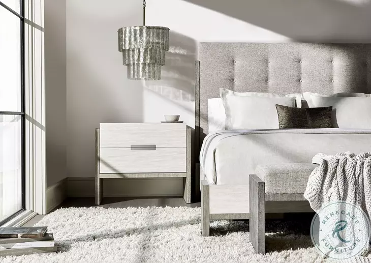 Foundations Linen and Light Shale Queen Upholstered Panel Bed