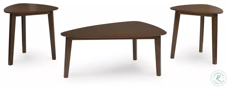 Lyncott Brown Triangular Occasional Table Set
