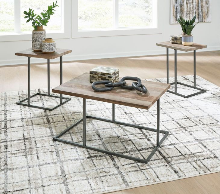 Albreane Grayish Brown and Black Rectangular Occasional Table Set of 3