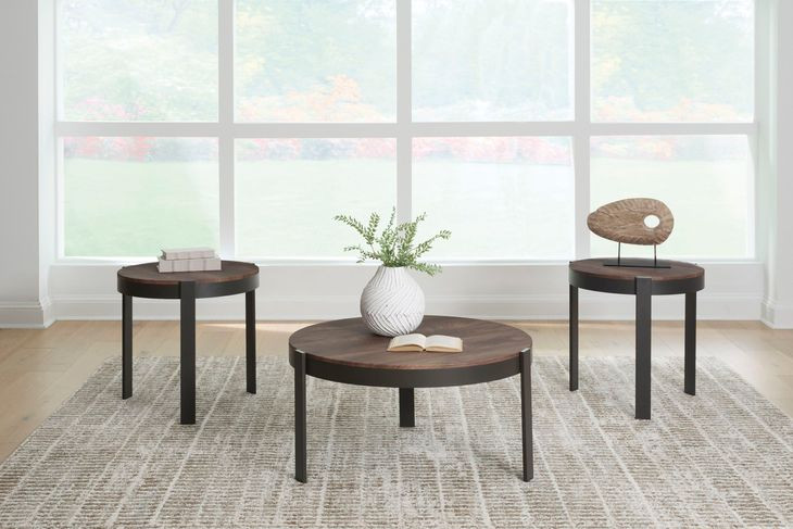 Horizon Hills Warm Rustic and Black 3 Piece Round Occasional Table Set