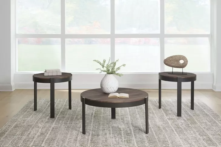 Horizon Hills Warm Rustic and Black 3 Piece Round Occasional Table Set