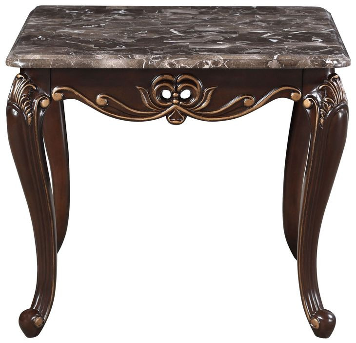 Constantine Cherry Rectangular Marble Top End Table