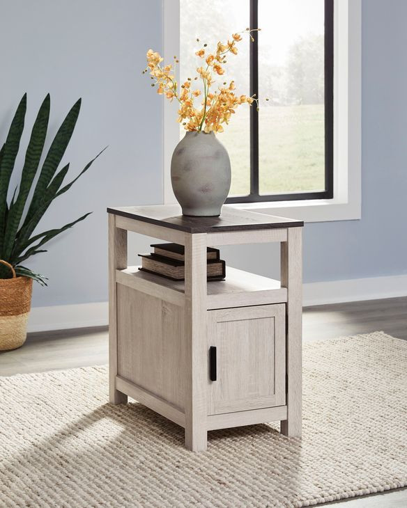 Fendenmore Brown Gray and Antique White Rectangular Chairside End Table with USB Charging