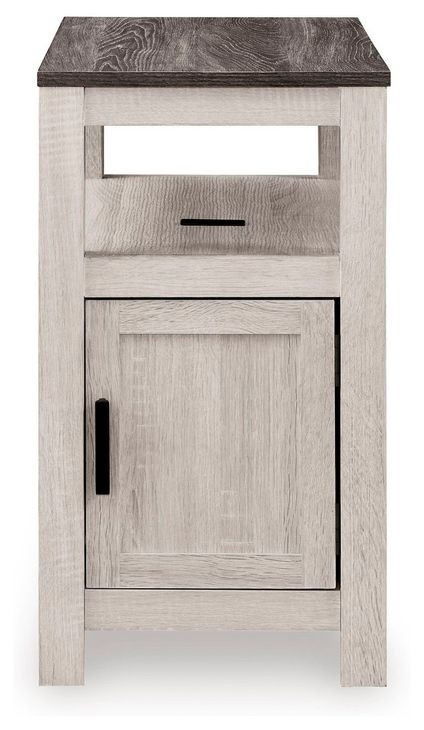 Fendenmore Brown Gray and Antique White Rectangular Chairside End Table with USB Charging