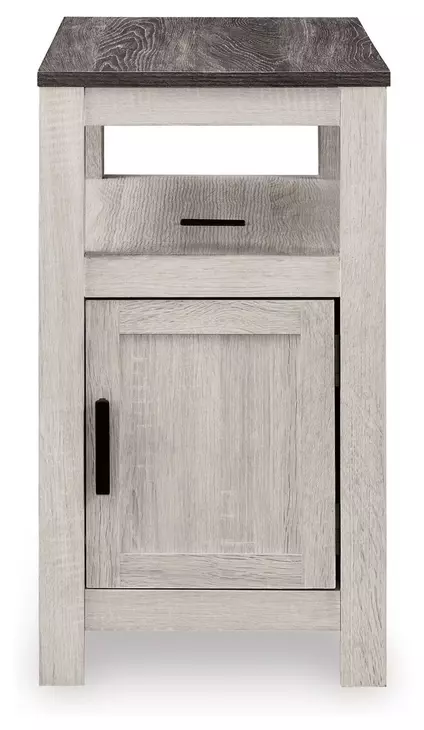 Fendenmore Brown Gray and Antique White Rectangular Chairside End Table with USB Charging