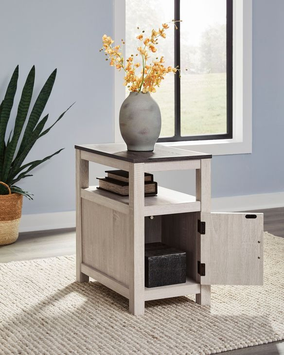 Fendenmore Brown Gray and Antique White Rectangular Chairside End Table with USB Charging