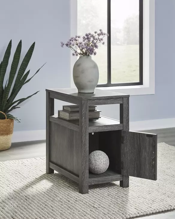 Fendenmore Brown and Gray Rectangular Chairside End Table with USB Charging