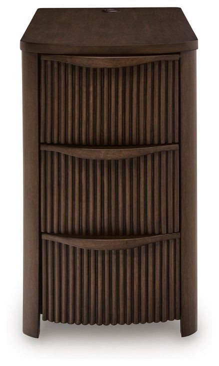 Camdill Dark Brown Rectangular Chairside End Table with USB Charging