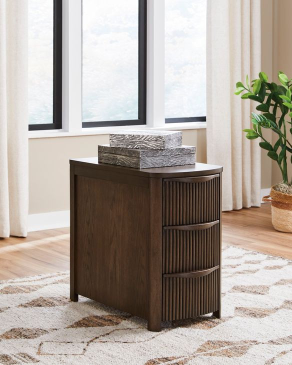 Camdill Dark Brown Rectangular Chairside End Table with USB Charging