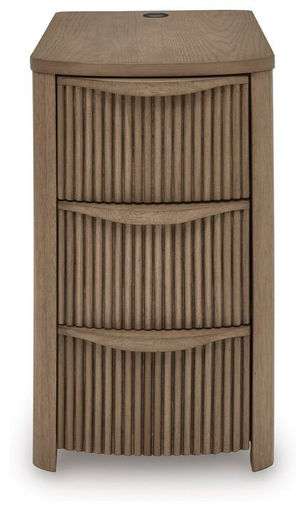 Camdill Light Brown Rectangular Chairside End Table with USB Charging