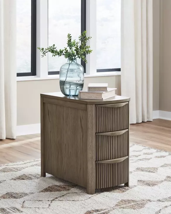 Camdill Light Brown Rectangular Chairside End Table with USB Charging