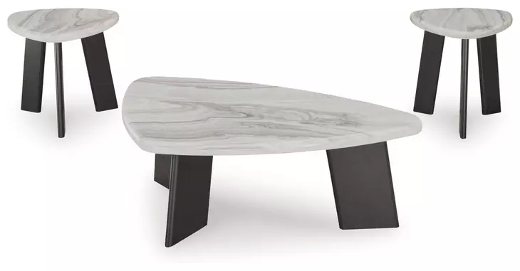 Lilyberg Gray and Black Triangular Marble Top Occasional Table Set of 3