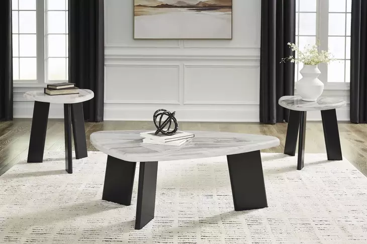 Lilyberg Gray and Black Triangular Marble Top Occasional Table Set of 3