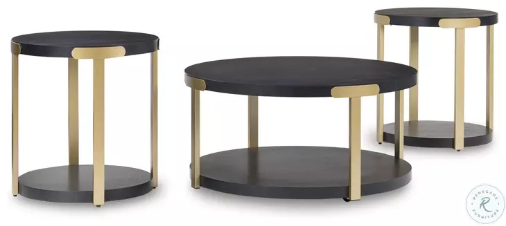 Shylore Black And Brass Occasional Table Set