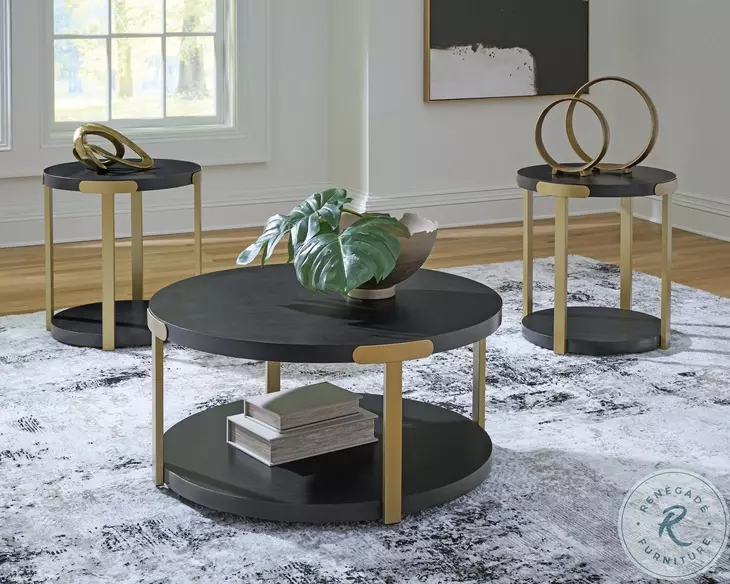 Shylore Black And Brass Occasional Table Set