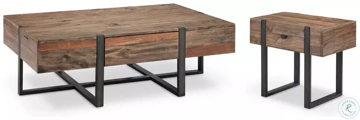 Prescott Rustic Honey And Distressed Iron Large Rectangular Occasional Table Set