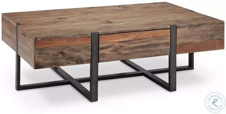 Prescott Rustic Honey And Distressed Iron Large Rectangular Occasional Table Set