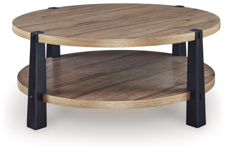 Ridgester Light Brown and Matte Black Round Cocktail Table