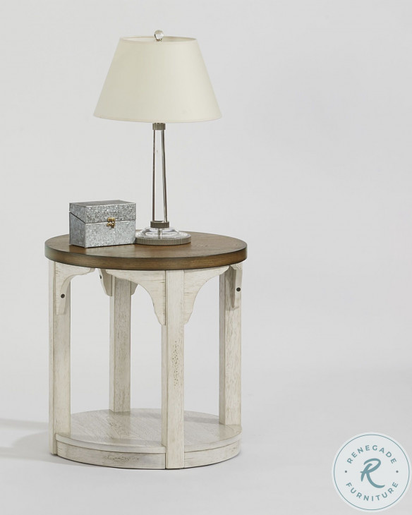 Wellington Place Oak And Antique White Round End Table From Progressive