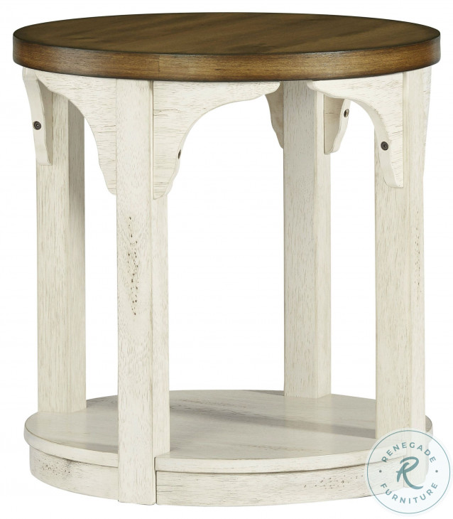 Wellington Place Oak And Antique White Round End Table From Progressive