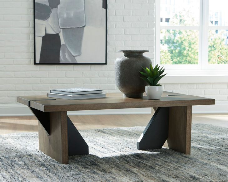 Kandinew Medium Brown and Black Rectangular Cocktail Table