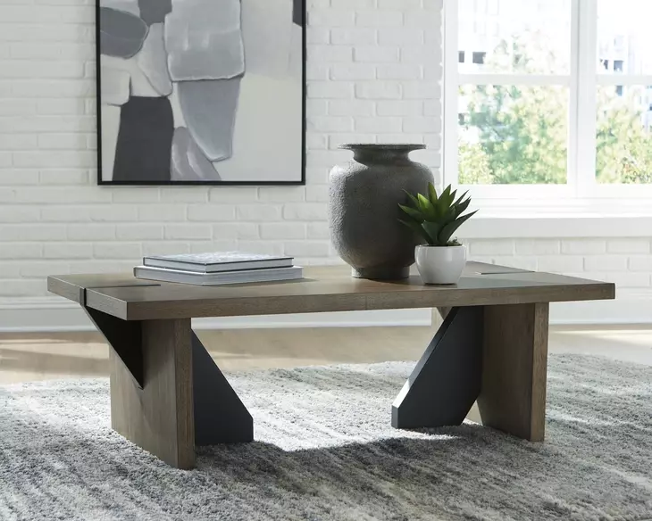Kandinew Medium Brown and Black Rectangular Cocktail Table