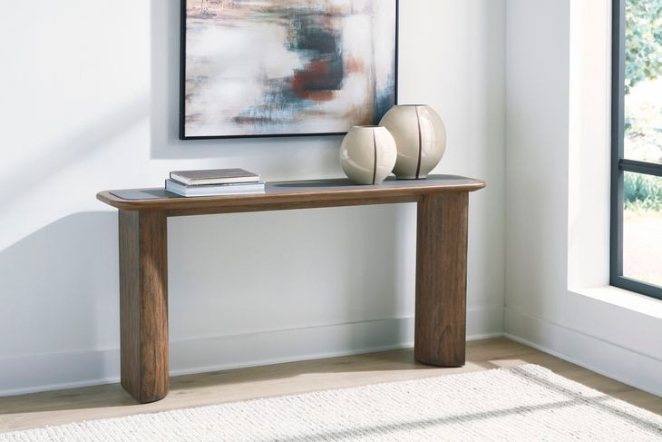 Dontayne Warm Brown and Dark Gray Rectangular Sofa Table