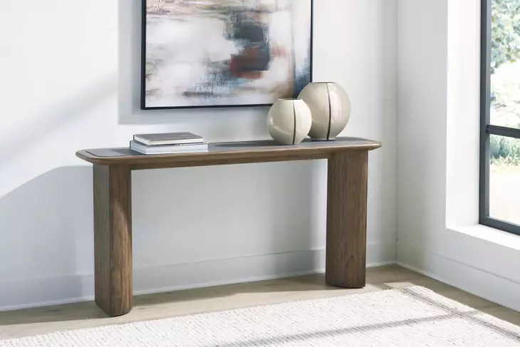 Dontayne Warm Brown and Dark Gray Rectangular Sofa Table