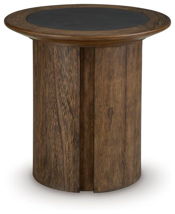 Dontayne Warm Brown and Dark Gray Round End Table