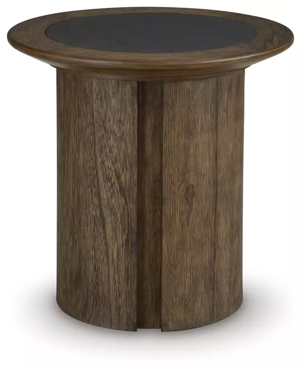 Dontayne Warm Brown and Dark Gray Round End Table