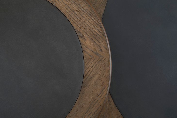 Dontayne Warm Brown and Dark Gray Round Cocktail Table