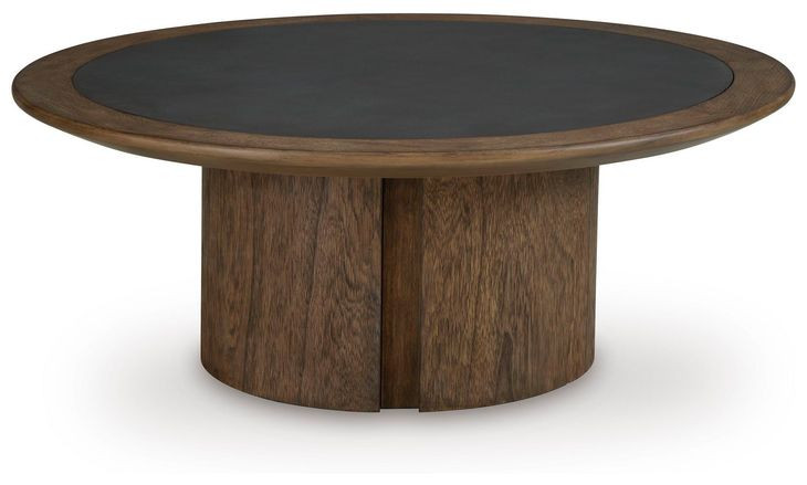 Dontayne Warm Brown and Dark Gray Round Cocktail Table