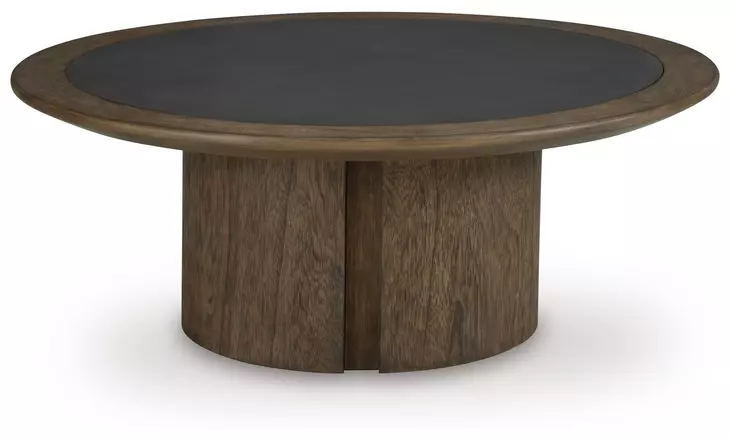 Dontayne Warm Brown and Dark Gray Round Cocktail Table