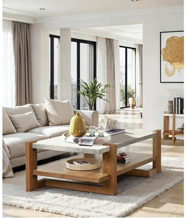 Goldmere Honey Wheat and White Rectangular Granite Top Occassional Table Set