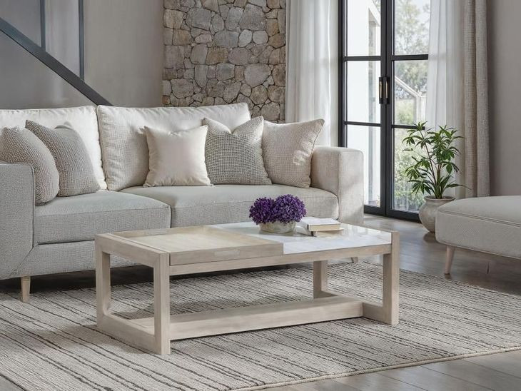 Northcrest Gallery Buff and Antique Silver Rectangular Marble Top Occassional Table Set