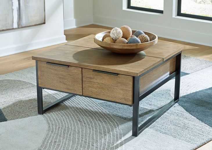 Montia Light Brown and Gunmetal Gray Square Lift Top Occasional Table Set