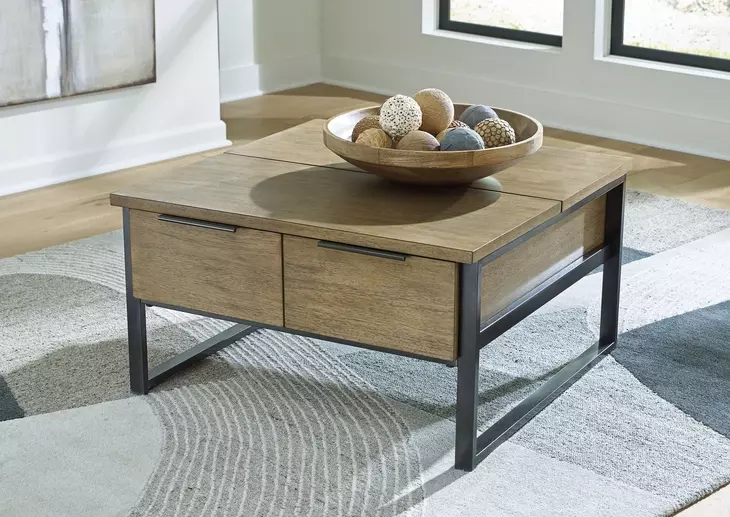 Montia Light Brown and Gunmetal Gray Square Lift Top Occasional Table Set