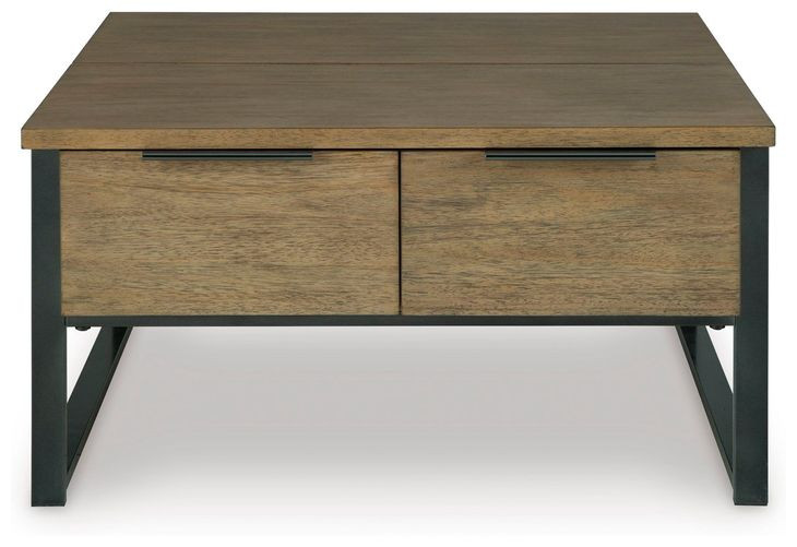 Montia Light Brown and Gunmetal Gray Square Lift Top Cocktail Table