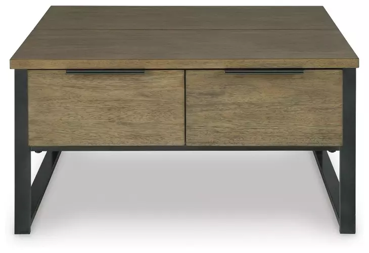 Montia Light Brown and Gunmetal Gray Square Lift Top Cocktail Table