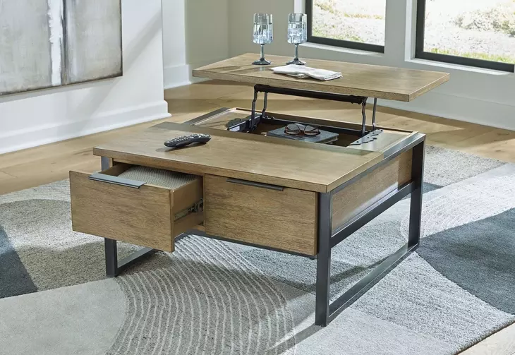 Montia Light Brown and Gunmetal Gray Square Lift Top Cocktail Table