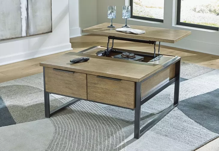 Montia Light Brown and Gunmetal Gray Square Lift Top Occasional Table Set