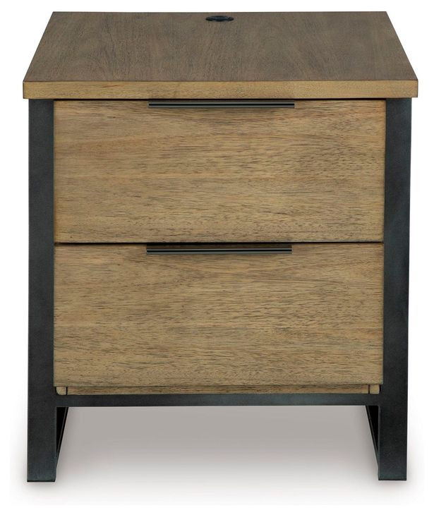 Montia Light Brown and Gunmetal Gray Rectangular End Table with USB Charging