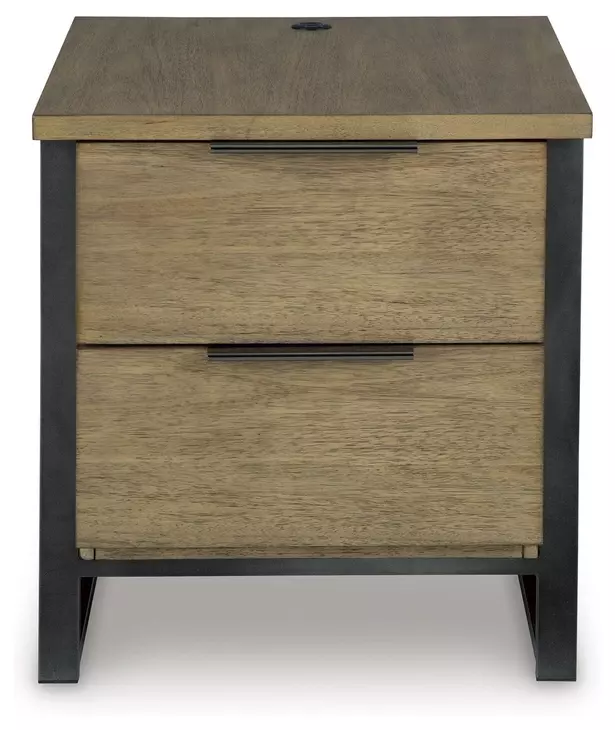 Montia Light Brown and Gunmetal Gray Rectangular End Table with USB Charging