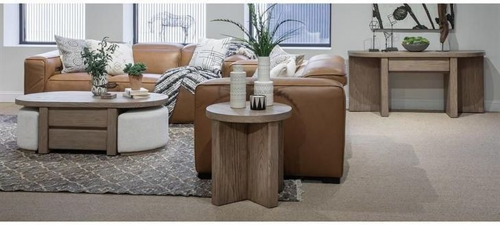 Silveroak Golden Oat and Beige Oval Lift Top Cocktail Table with 2 Upholstered Stools